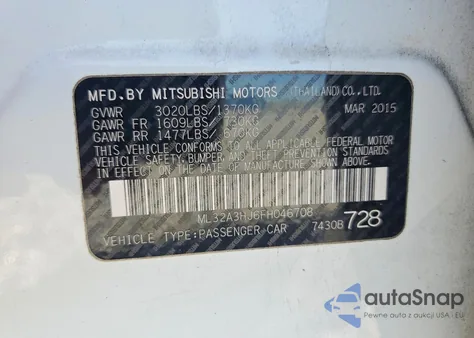 2015 Mitsubishi Mirage De from USA, damaged, VIN ML32A3HJ6FH046708